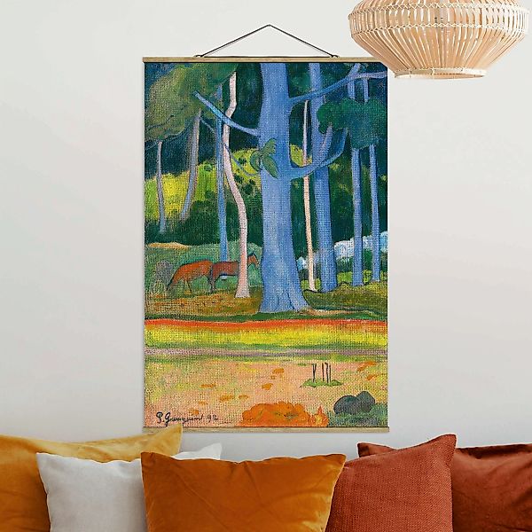 Stoffbild Kunstdruck mit Posterleisten - Hochformat Paul Gauguin - Waldland günstig online kaufen