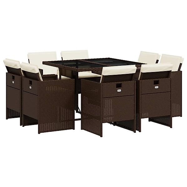 vidaXL 9-Tlg Garten-Essgruppe mit Kissen Braun Poly Rattan 3210657 günstig online kaufen
