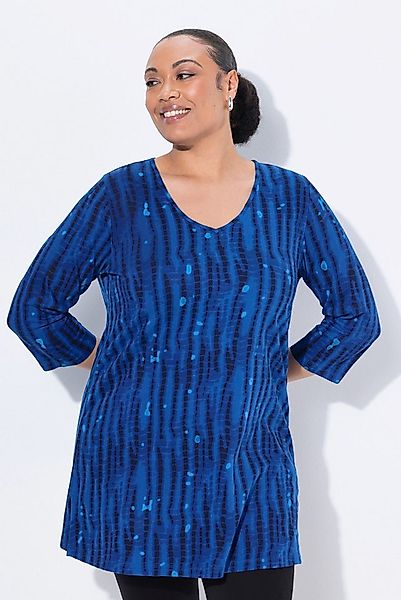 Ulla Popken Longshirt Longshirt Batikmuster A-Linie V-Ausschnitt 3/4-Arm günstig online kaufen