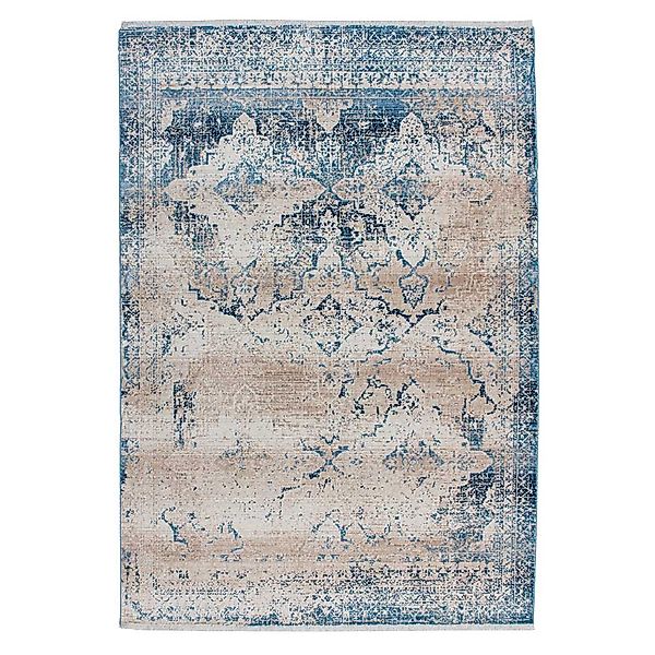 Vintage Design Teppich in Blau und Beige Kurzflor günstig online kaufen