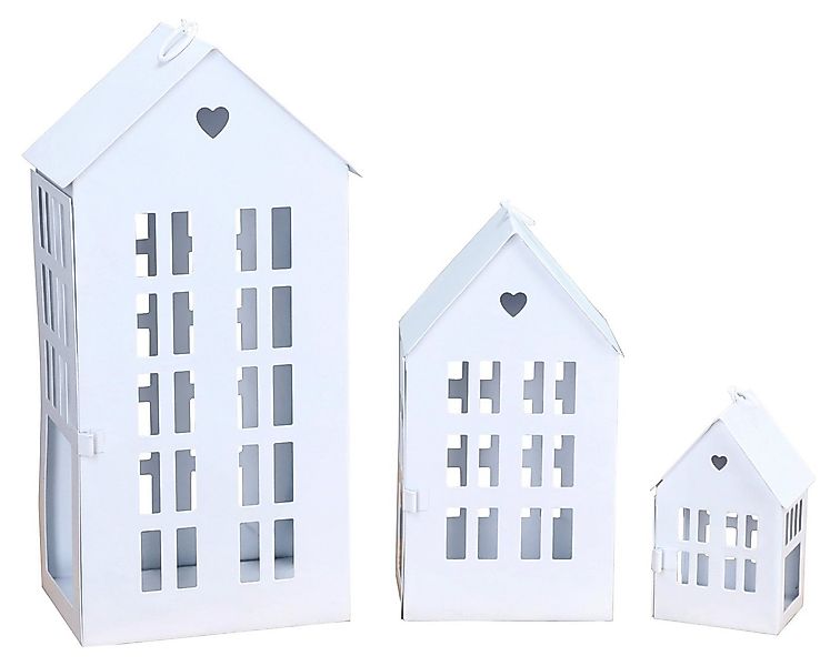 Meinposten Windlicht 3 Laternenhäuser Windlicht Laternen Häuser Metall weiß günstig online kaufen