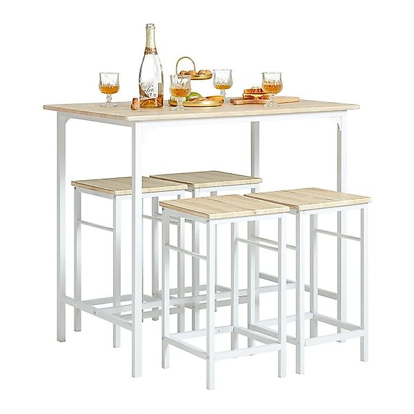 SoBuy Essgruppe Esstisch Set 5-teilig Bartisch mit 4 Hockern Weiß-Natur OGT günstig online kaufen