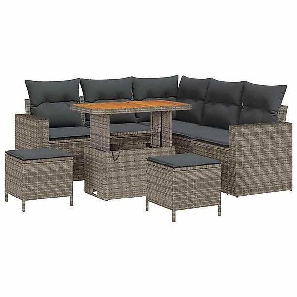 vidaXL Gartensofa-Set mit Kissen 9 Stk Grau Poly-Rattan 3363568 günstig online kaufen