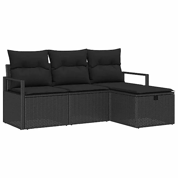 vidaXL Garten-Sofa-Set mit Kissen 4-Tlg Schwarz Poly Rattan 3360484 günstig online kaufen