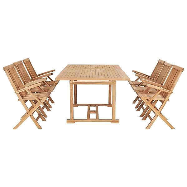 vidaXL 7-tlg Garten-Essgruppe 150-200 x 100 x 75 cm Massivholz Teak Modell günstig online kaufen