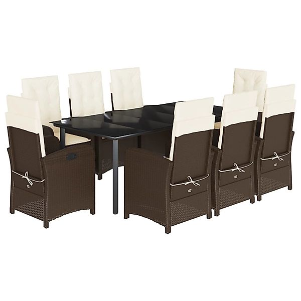 vidaXL 9-Tlg Garten-Essgruppe mit Kissen Braun Poly Rattan 3212348 günstig online kaufen