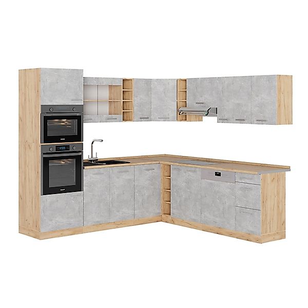 Vicco R-Line Eckküche Beton/Goldkraft Eiche 237 x 247 cm AP Eiche günstig online kaufen
