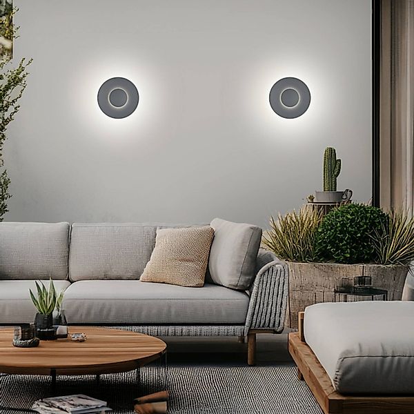 Helestra LED-Außenwandlampe BUD 44, ein/aus, grau, IP65 günstig online kaufen
