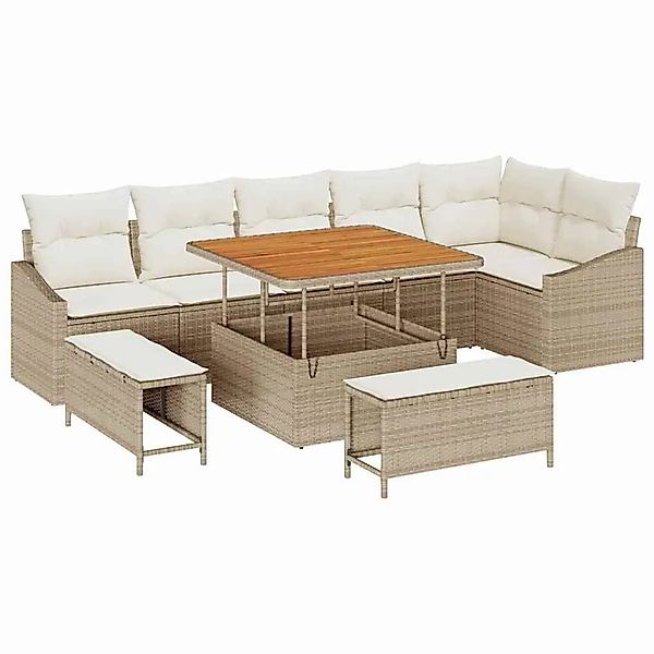 vidaXL Gartensofa-set mit Kissen mit Speicher 9-Tlg Beige Poly-Rattan 33646 günstig online kaufen