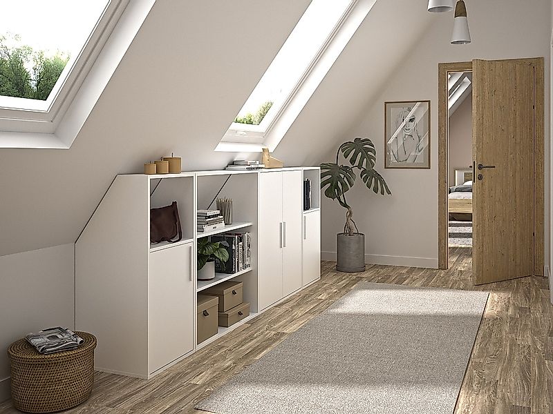 Schrank unter Dachschräge mit 4 Türen, 2 Regalböden & 2 Fächern - Weiß - AD günstig online kaufen