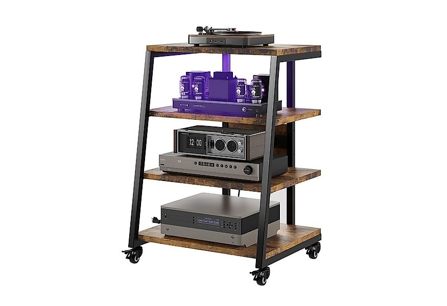 XERSEK TV-Regal HiFi Rack TV Rack mit Rädern und 2 RGB LED Lichter, 4 Etage günstig online kaufen