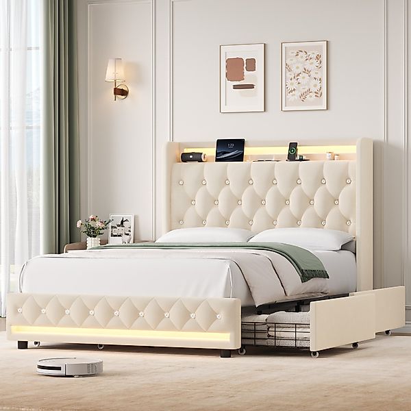 Homfa Polsterbett 140x200 Bett Doppelbett Bettgestell, günstig online kaufen