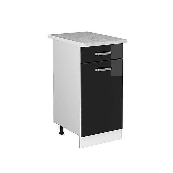 Vicco Küchenunterschrank R-Line Schwarz Hochglanz/Weiß 40 cm AP Marmor günstig online kaufen