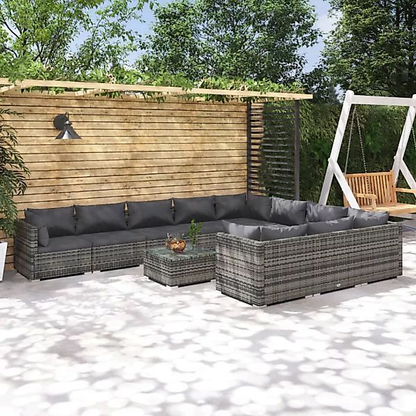Vidaxl 11-tlg. Garten-lounge-set Mit Kissen Poly Rattan Grau günstig online kaufen