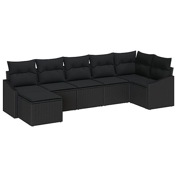 vidaXL Loungesofa 7-Teiliges Garten Essset mit Kissen Schwarz Poly Rattan, günstig online kaufen