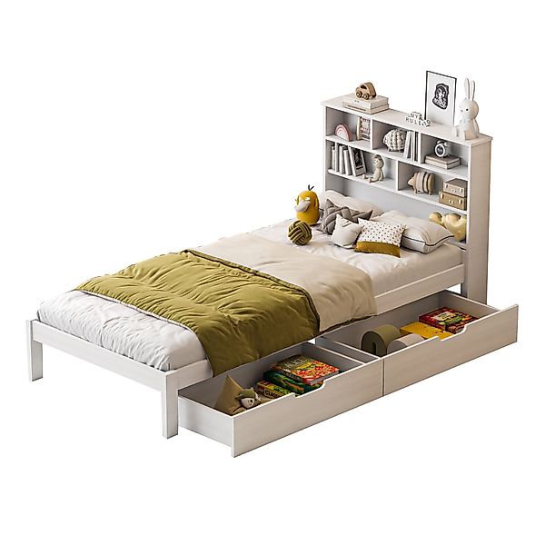 FUROKOY Holzbett Einzelbett 90x200 cm, Holzbett,Kopfteil günstig online kaufen