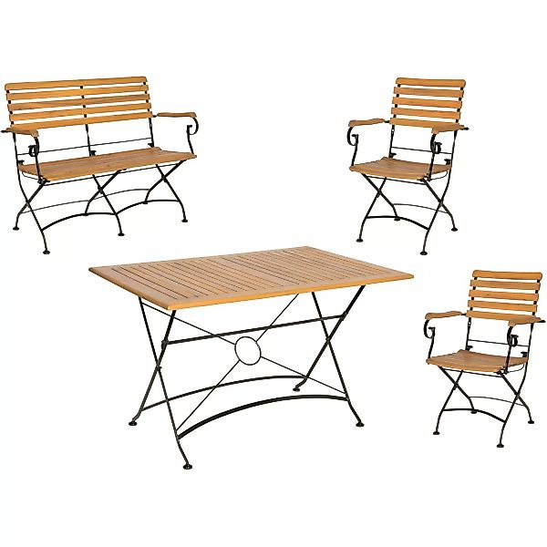 Acamp Set Lindau 2x Sessel 1x Bank 1x Tisch 120 cm x 80 cm Teak-Schwarz günstig online kaufen