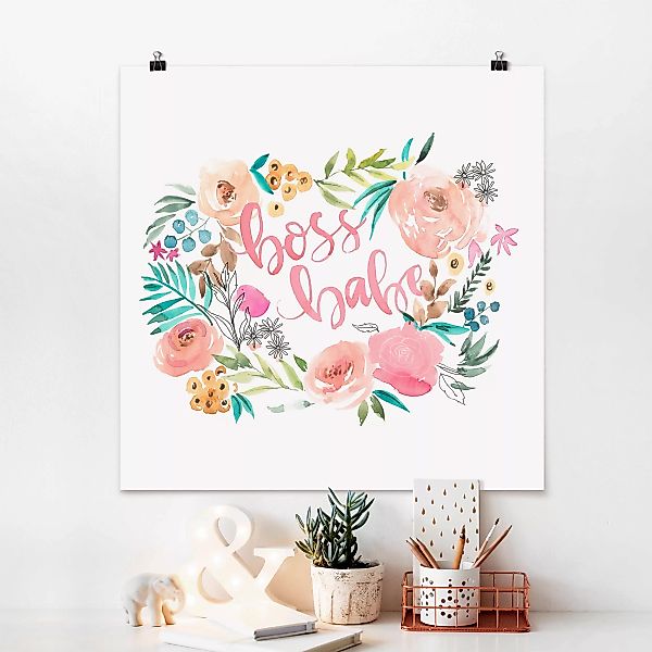 Poster - Quadrat Rosa Blüten - Boss Babe günstig online kaufen