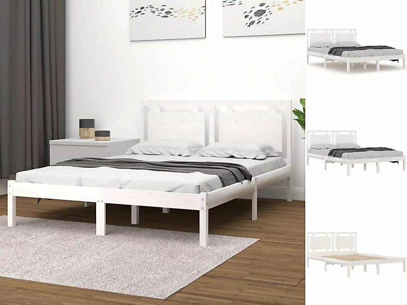 vidaXL Bettgestell Massivholzbett Weiß 160x200 cm Bett Bettgestell Doppelbe günstig online kaufen