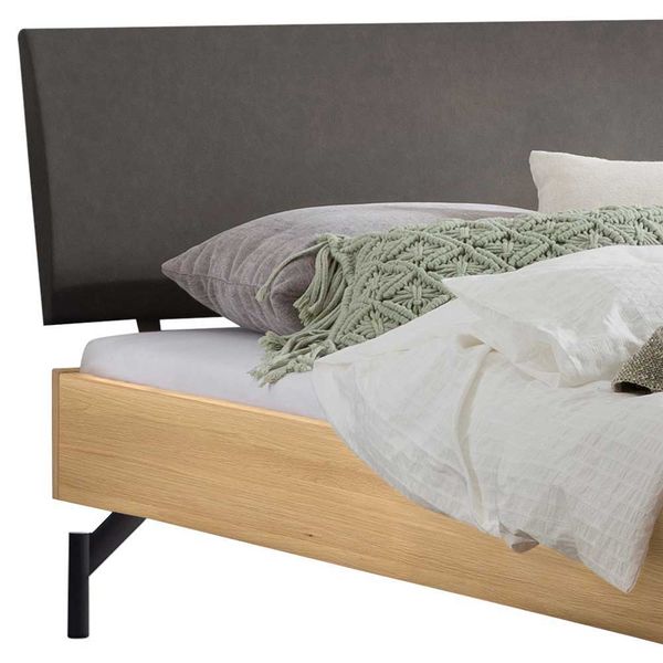 Eiche hell Doppelbett mit Polster Kopfteil Dunkelgrau günstig online kaufen