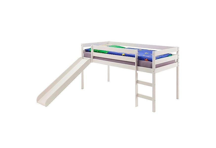 IDIMEX Hochbett BENNY Kinderbett mit Rutsche 90x200 cm aus Massivholz Weiß günstig online kaufen