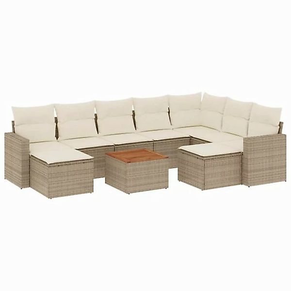 vidaXL Sofaelement 10-tlg. Garten-Sofagarnitur mit Kissen Beige Poly Rattan günstig online kaufen