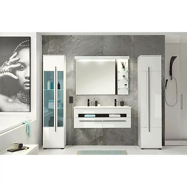 Lomadox Badezimmer Kombination mit Doppelwaschbecken und Beleuchtung CHARLE günstig online kaufen
