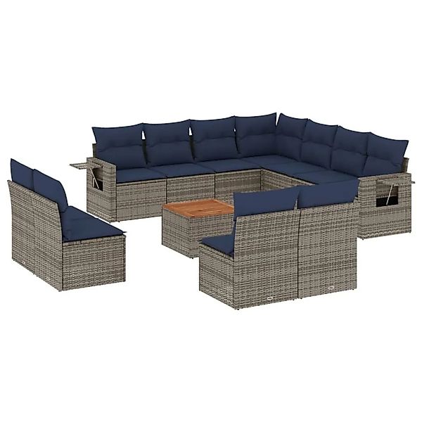 vidaXL 12-Tlg Gartensofa-Set mit Kissen Grau Polyrattan 3224626 günstig online kaufen