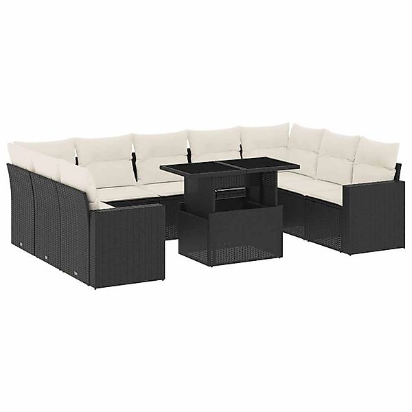 vidaXL 10-Tlg Garten-Sofagarnitur mit Kissen Schwarz Poly Rattan 3267476 günstig online kaufen