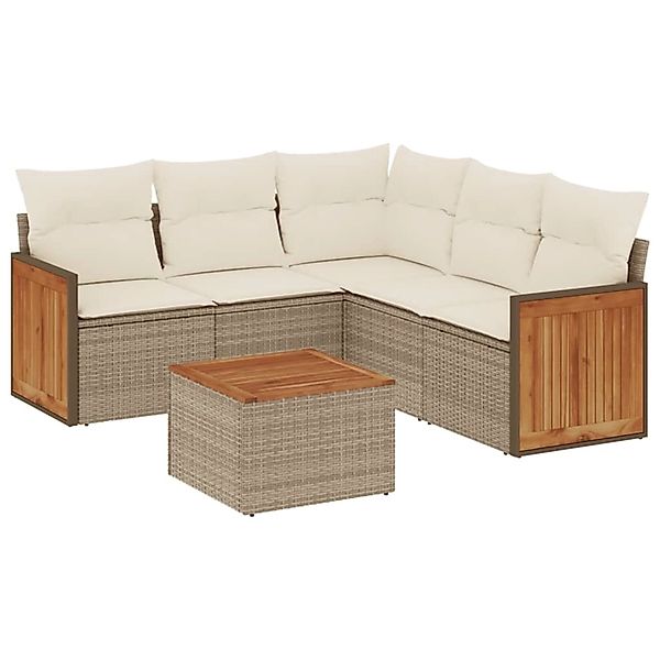 vidaXL 6-Tlg Garten-Sofagarnitur mit Kissen Beige Poly Rattan 3227647 günstig online kaufen