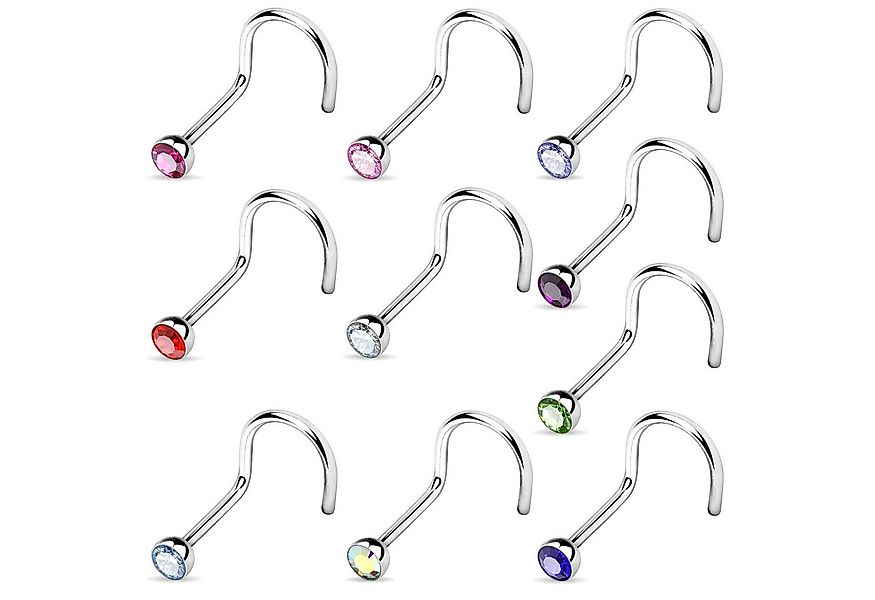 viva-adorno Nasenpiercing 1,0mm Nasenstecker gebogen Zirkonia Kristall Nase günstig online kaufen