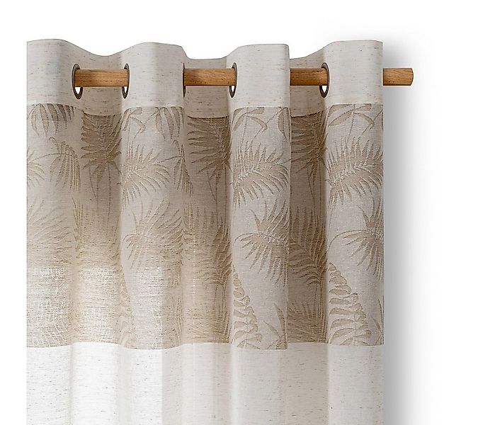 Restilo Gardine Gardine Ösen Vorhang Leinen Microfaser Natur Blätter Muster günstig online kaufen
