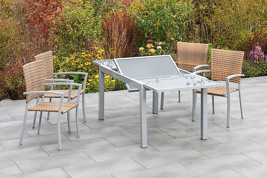 MERXX Garten-Essgruppe "Savona", (5 tlg.), 4 Sessel mit ausziehbarem Tisch günstig online kaufen