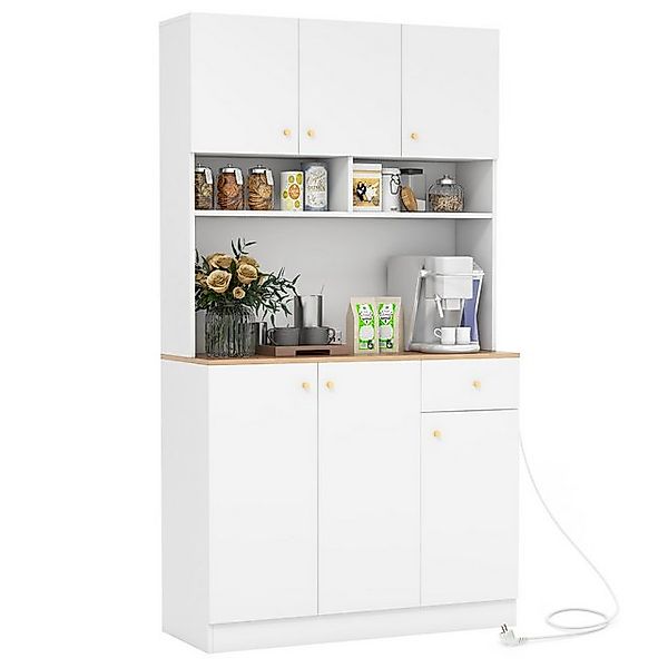 KOMFOTTEU Küchenbuffet Hochschrank mit Steckdosen & USB-Anschlüssen günstig online kaufen