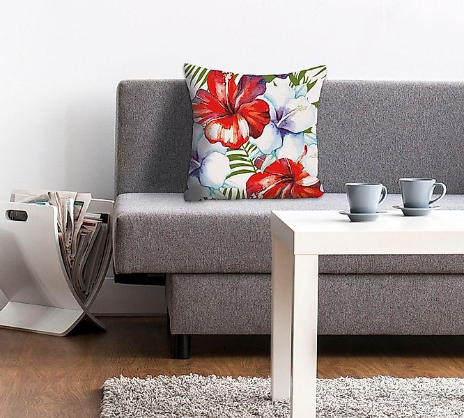 queence Dekokissen "Liam" Kissenhülle,Hibiscusblüten,Florales Muster,Tropis günstig online kaufen