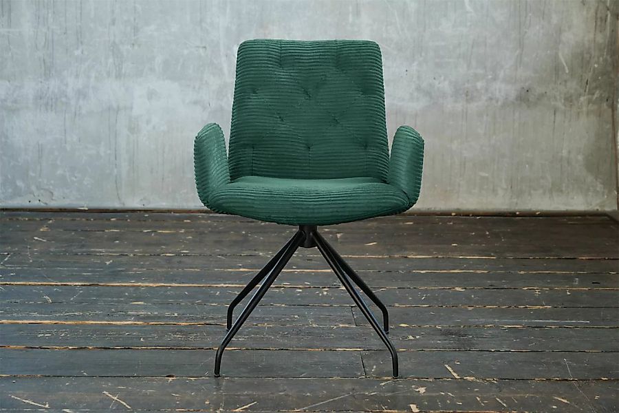 KAWOLA Stuhl NEW CHARME Drehstuhl Esszimmersessel Cord smaragd günstig online kaufen