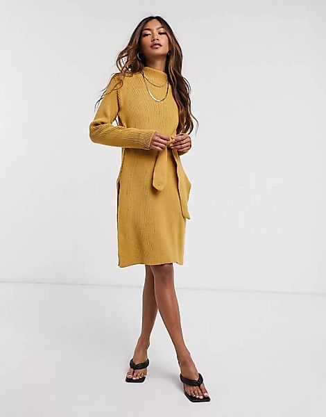 Unique21 – Mini-Pulloverkleid mit Rollkragen in Kamel-Neutral günstig online kaufen