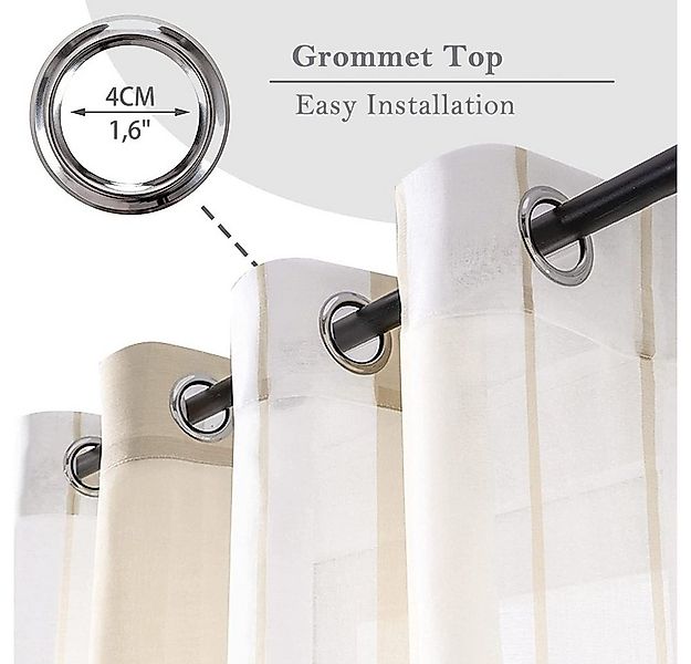 NUODWELL Gardine Voile Gardinen mit Ösen, 2er Set Halbtransparent Streifen günstig online kaufen