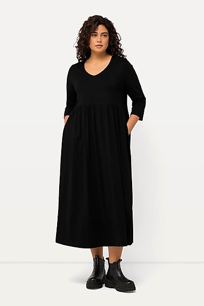 Ulla Popken Maxikleid Jerseykleid Empirenaht V-Ausschnitt günstig online kaufen