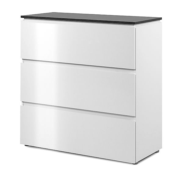 Furn.Design Kommode Weiß Seidenglanz Grau 89 x 92 cm 3 Schubkästen Briec günstig online kaufen