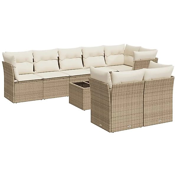 vidaXL 9-Tlg Garten-Sofagarnitur mit Kissen Beige Poly Rattan 3249757 günstig online kaufen