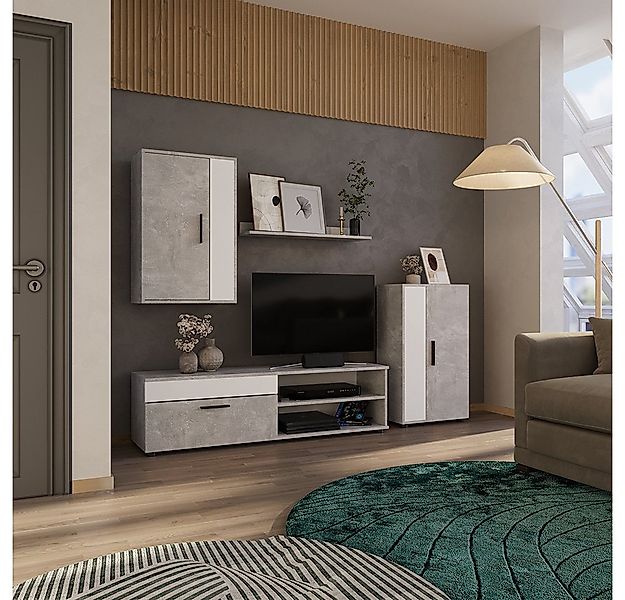 Vicco Wohnwand Berno, Beton/Weiß, set, 4 Teile günstig online kaufen