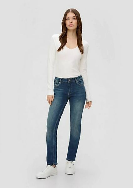 QS Stoffhose Jeans Catie / Slim Fit / Mid Rise / Slim Leg Ziernaht, Kontras günstig online kaufen