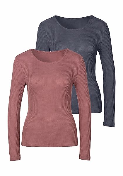 LASCANA Langarmshirt "in modischer Piqué-Optik", (2er-Pack), aus weicher Qu günstig online kaufen