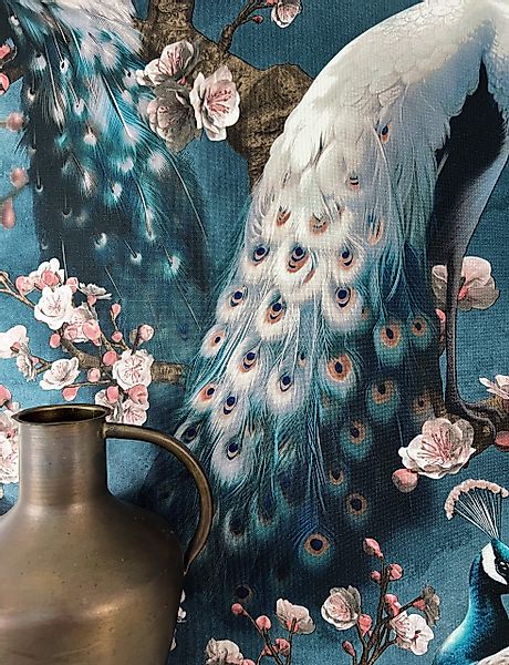 Newroom Vliestapete, Blau Tapete Modern Pfau günstig online kaufen