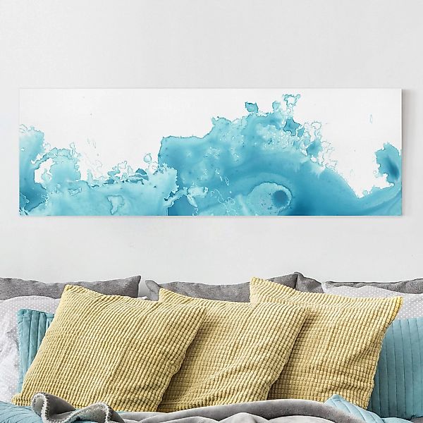 Leinwandbild Abstrakt - Panorama Welle Aquarell Türkis I günstig online kaufen