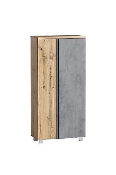 HELD MÖBEL Midischrank in Betongrau / Wotaneiche, MDF - 65x130x35cm (BxHxT) günstig online kaufen