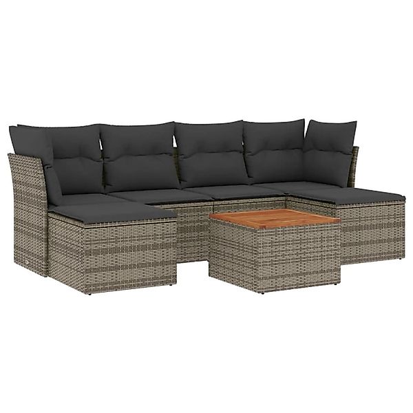 vidaXL 7-Tlg Garten-Sofagarnitur mit Kissen Grau Poly Rattan 3256102 günstig online kaufen