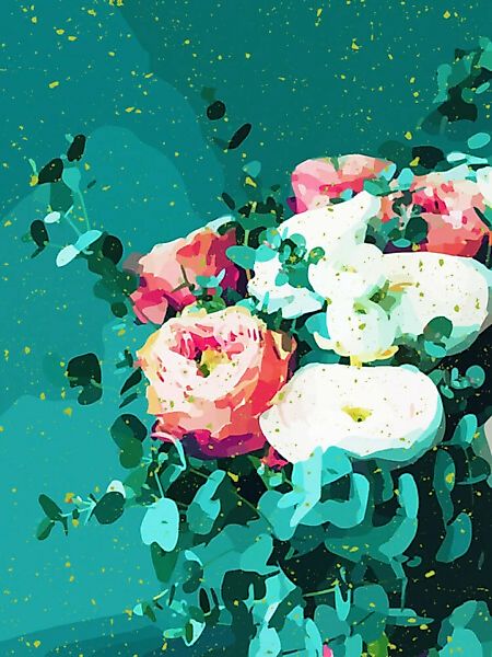Poster / Leinwandbild - Floral & Confetti günstig online kaufen