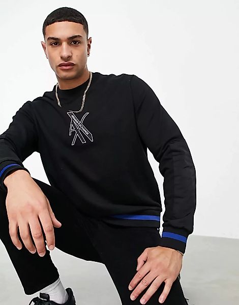 Armani Exchange – Sweatshirt in Schwarz mit Rundhalsausschnitt und AX-Logo günstig online kaufen